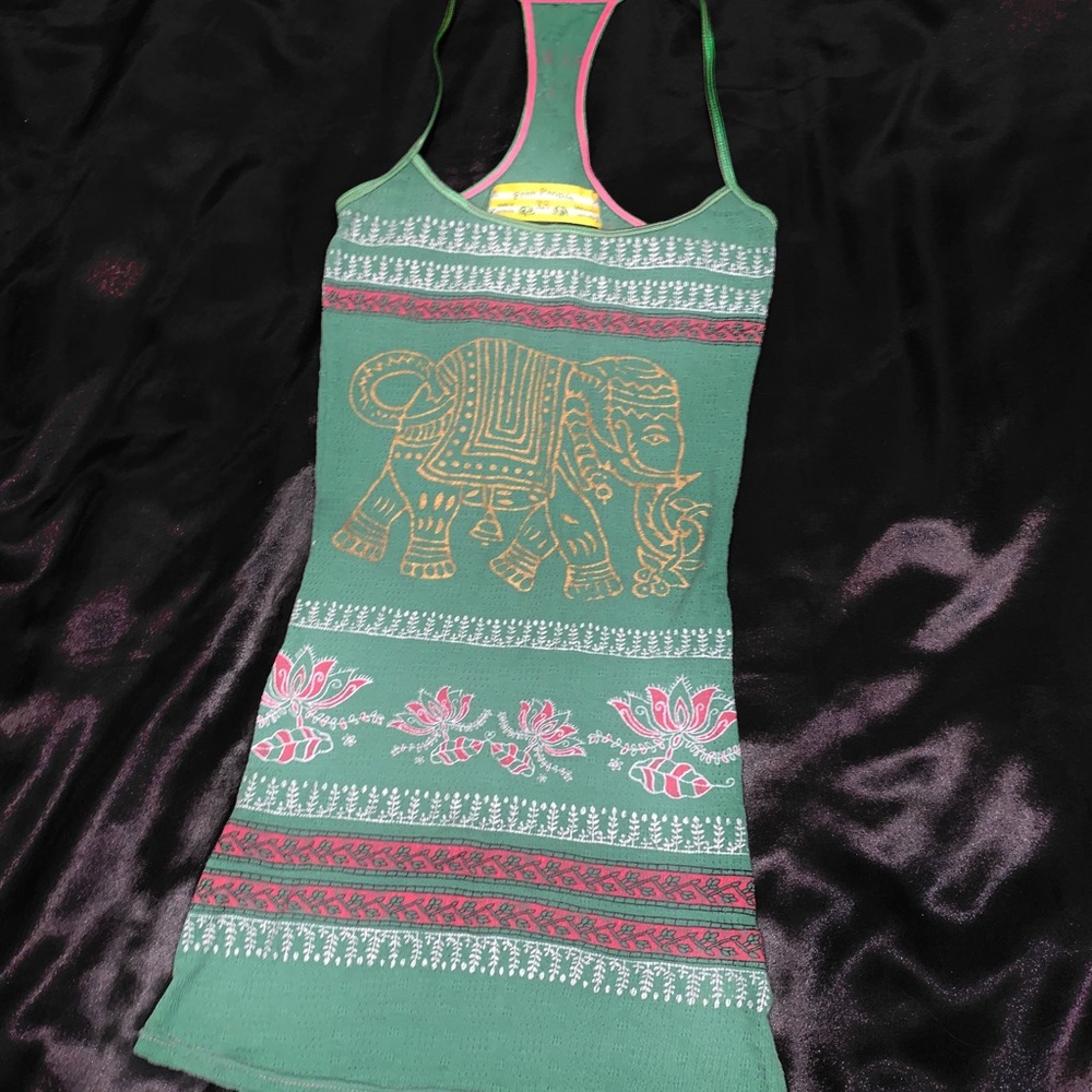 Free People Green Elephant Racerback Tank Sz XS